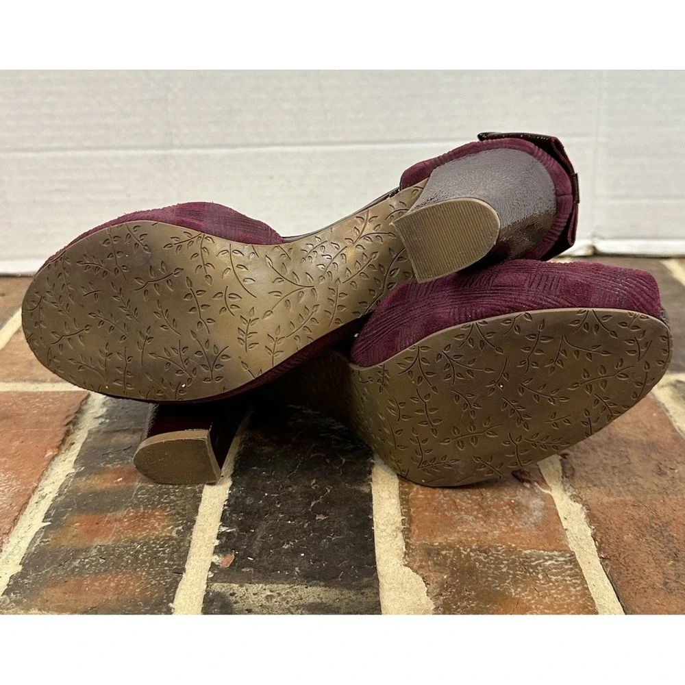 Miss Albright Burgundy Suede Pumps Plaid Peep Toe Patent Leather Heel Bow Wm 9 B